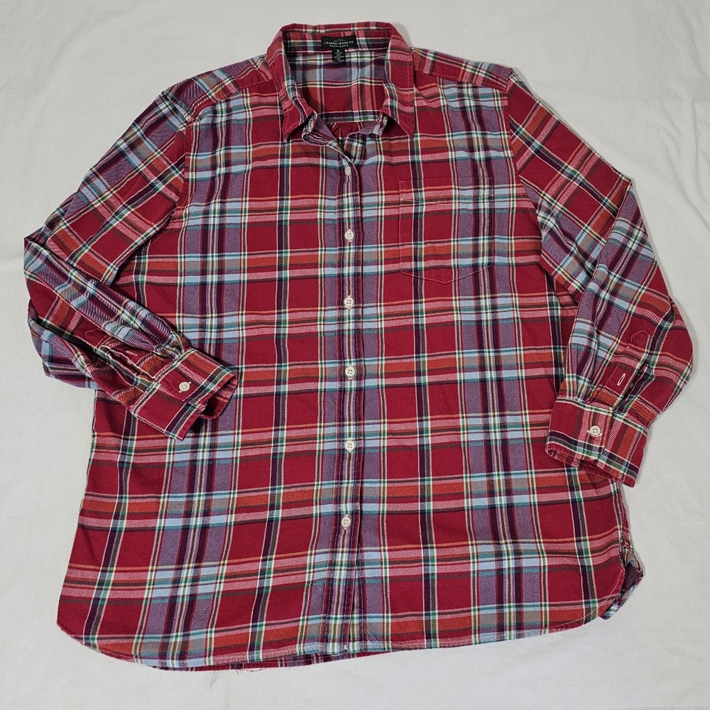 Ralph Lauren LRL Plaid Button Down Shirt XL Red Cotton Classic Preppy - Picture 2 of 6